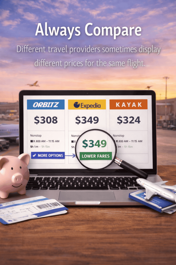 Comparing airline prices on laptop to find cheaper flights